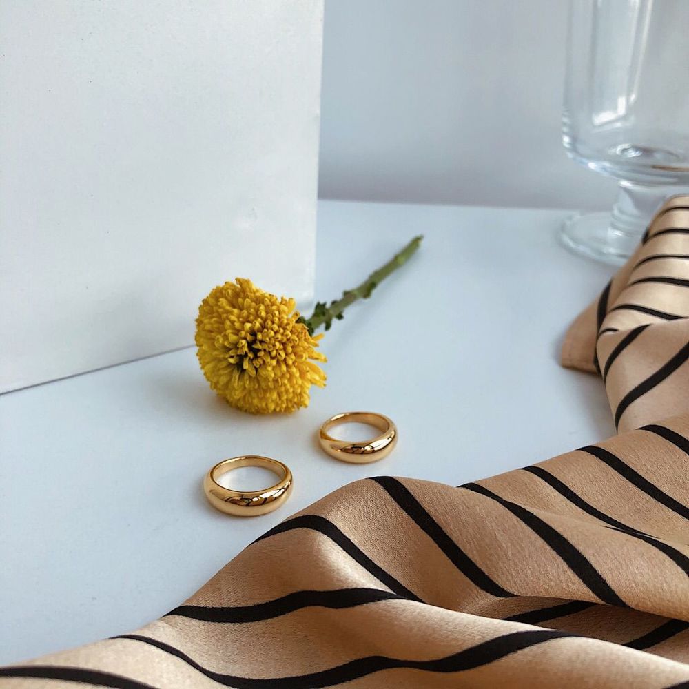 18K Thick Gold Plated Minimalistic Narrow Dome Ring - Picture 6 of 14